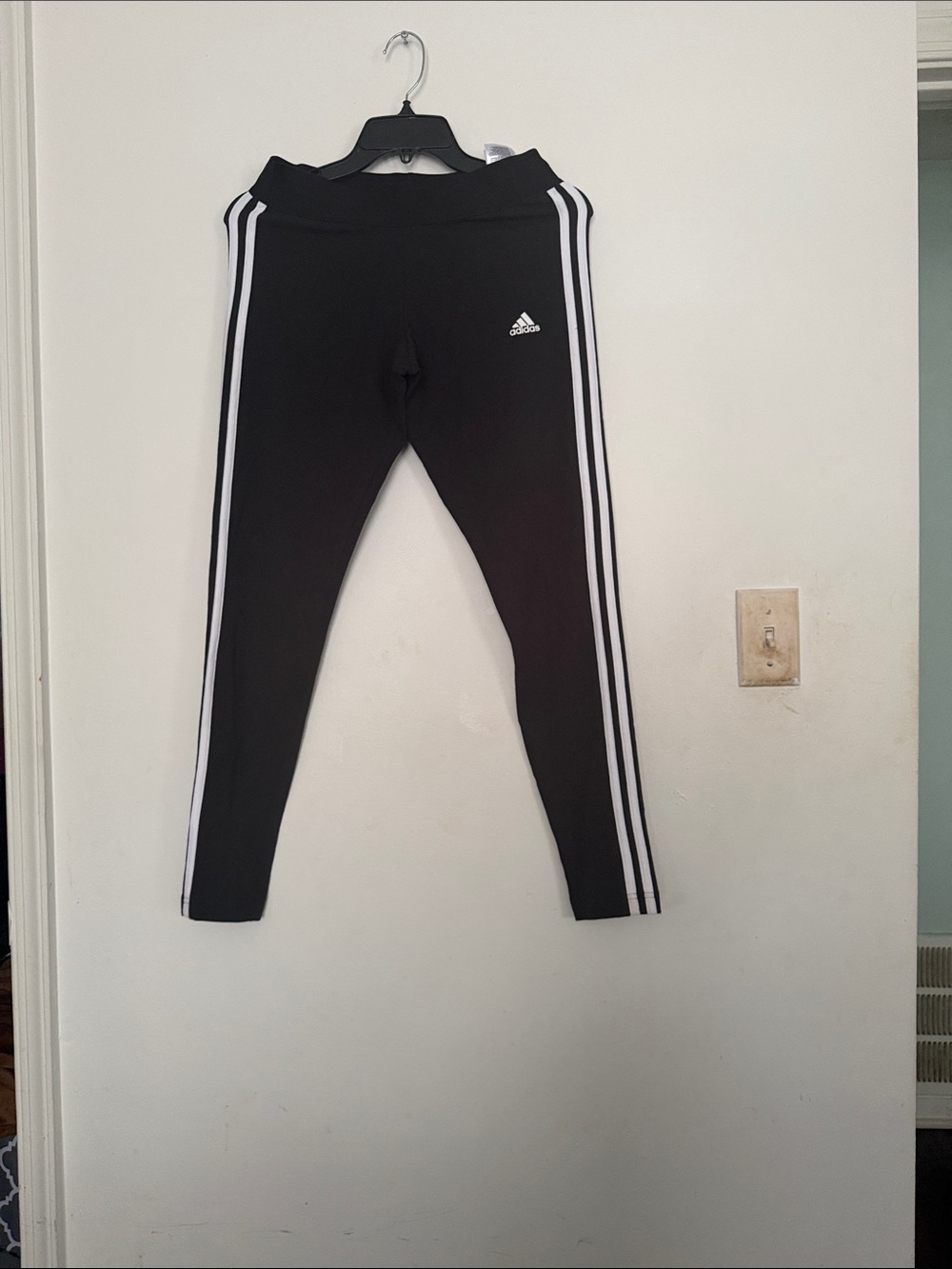 adidas Black Leggings with White 3-Stripes
